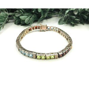Bracelet Multi colored gems stamped 925 length 7"